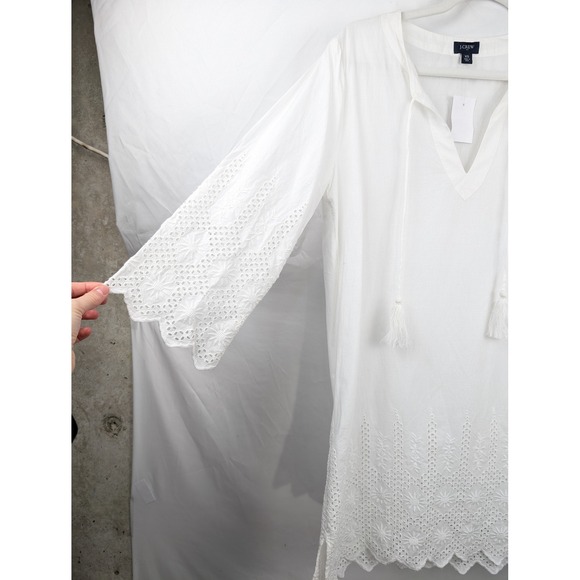 White Eyelet Lace Cotton Tunic Dress XS Boho Romantic Fairy Festival Indie Beach - Picture 3 of 9
